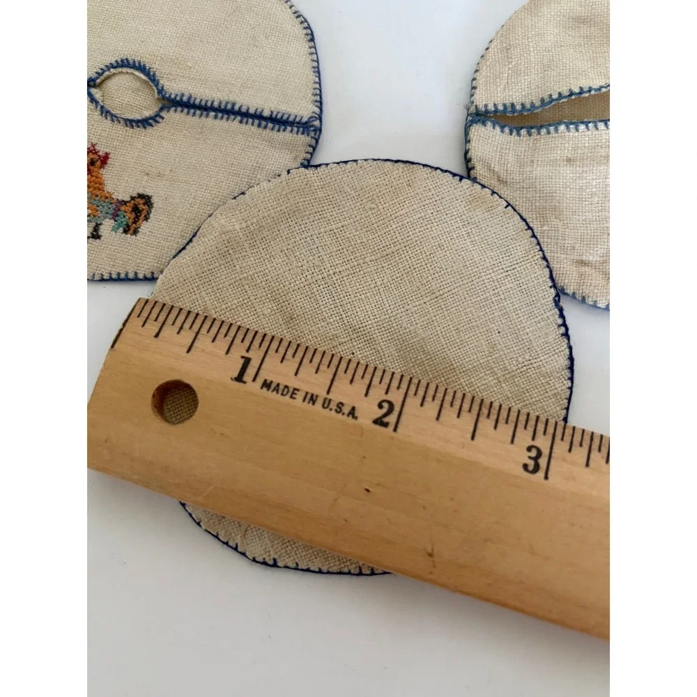 2 Cordial Glasses 6 Handmade Vintage Folk Art Stitched Chicken Coaster Cosies